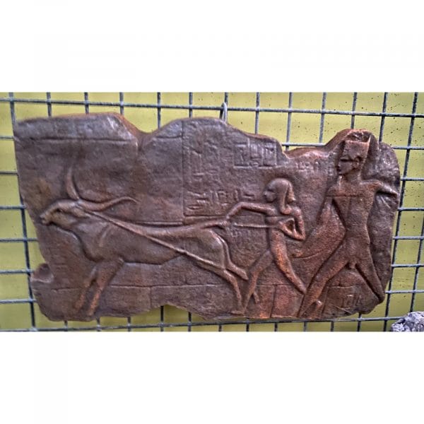 Egyptian Ox Pulling Concrete Wall Plaque