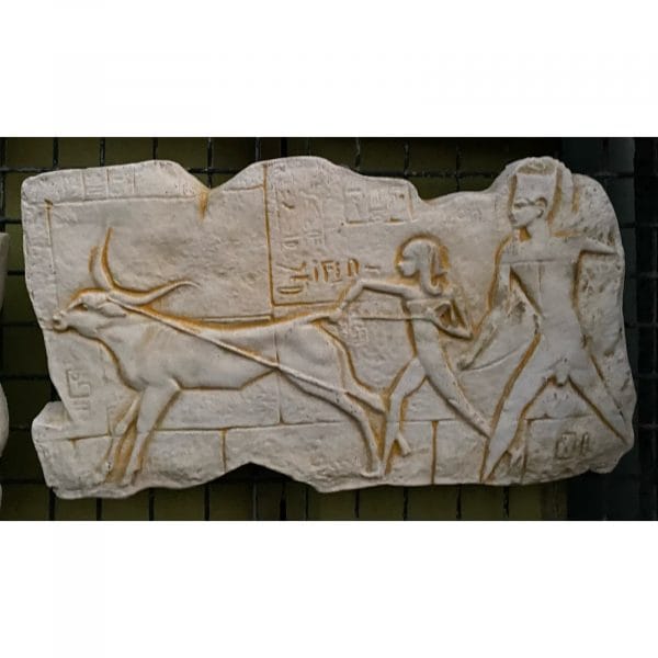 Egyptian Ox Pulling Concrete Wall Plaque