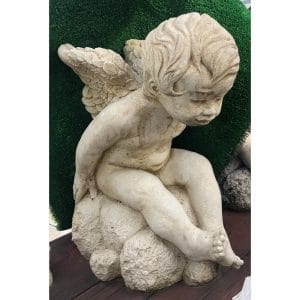 Peering Cherub Concrete Statue