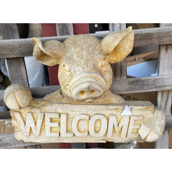 Welcome Pig Concrete Wall Plaque