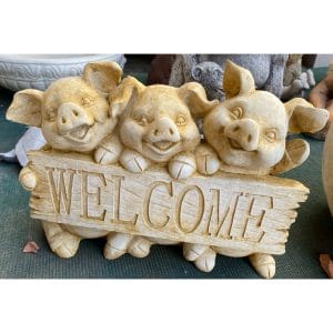 Welcome 3 Pigs Concrete Garden Statue