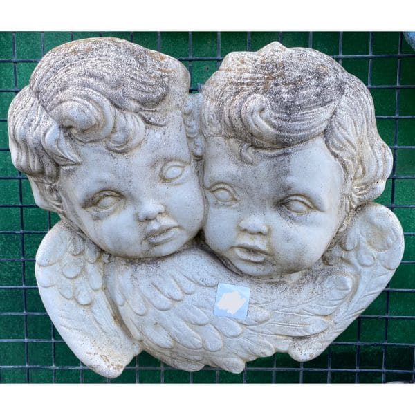 Twin Cherub Faces Concrete Wall Plaque 0459