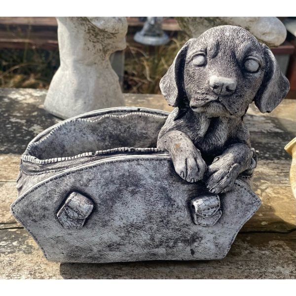 Small Dog in Rounded Bag Concrete Animal Statue 1040 - Image 2