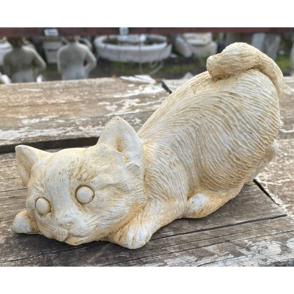 Pouncing Kitten Concrete Cat Statue 0198