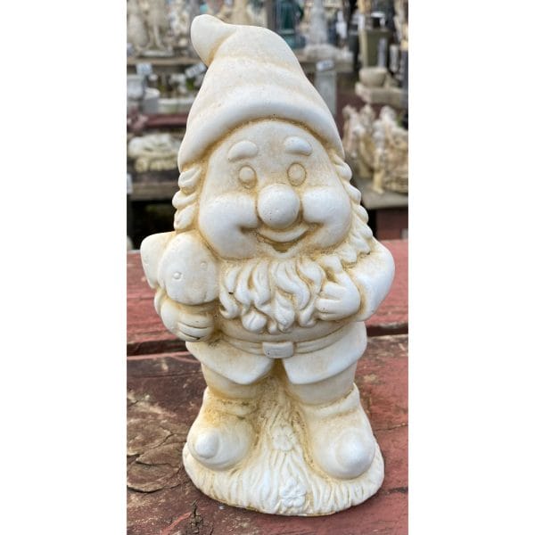 Gnome with Mushrooms Concrete Statue