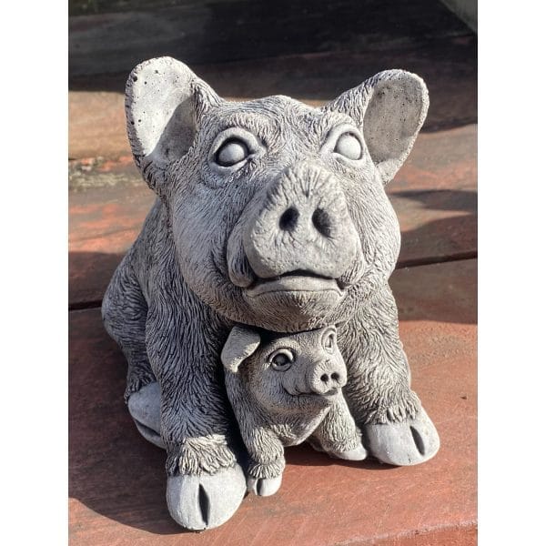 Father and Son Concrete Pig Statue 0046