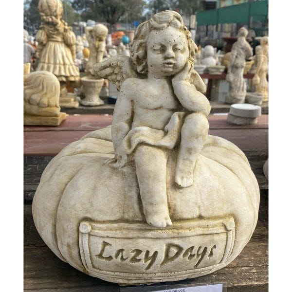 Lazy Days Pumpkin Angel Concrete Statue 9555