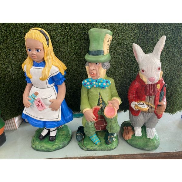 Alice in Wonderland Hand Painted Statue Set Alice, Mad Hatter and White Rabbit