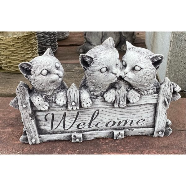 3 Welcome Kittens Concrete Cat Statue